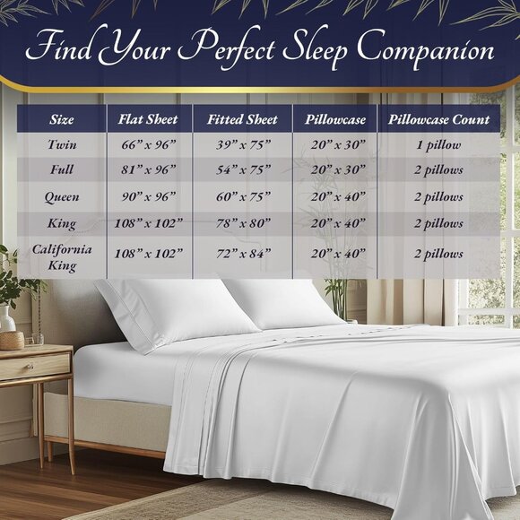10- NIB Bamboo Sheets King Size 4pcs -Ultra Soft & Luxuriously Cooling, 17" Deep - Picture 8 of 8